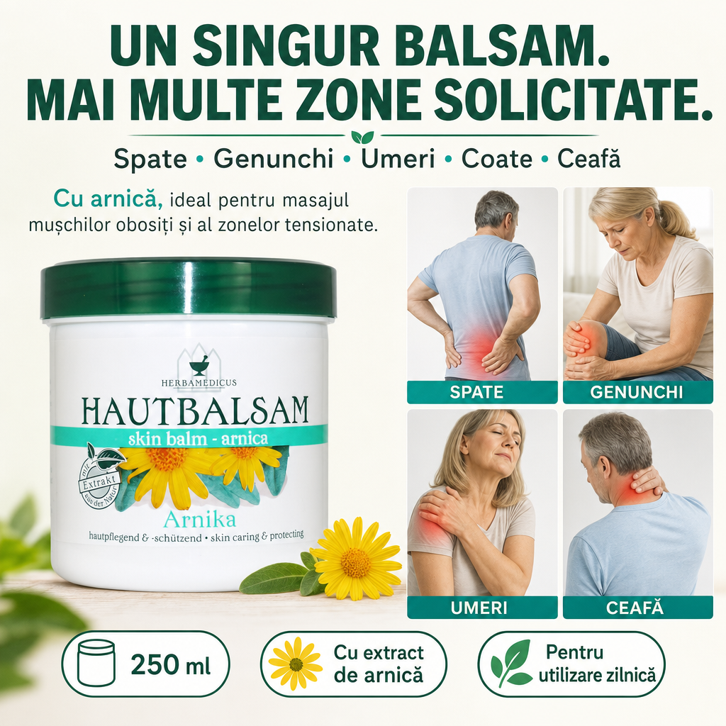 Balsam Herbamedicus cu Arnica – Pentru Spate, Genunchi, Umeri și Mușchi Obosiți, 250 ml