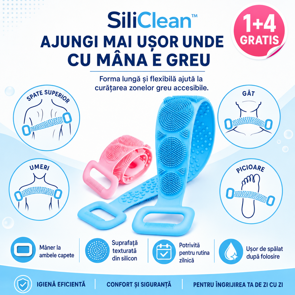SiliClean™ – Perie Flexibilă din Silicon pentru Spate și Corp, 1+4 GRATIS