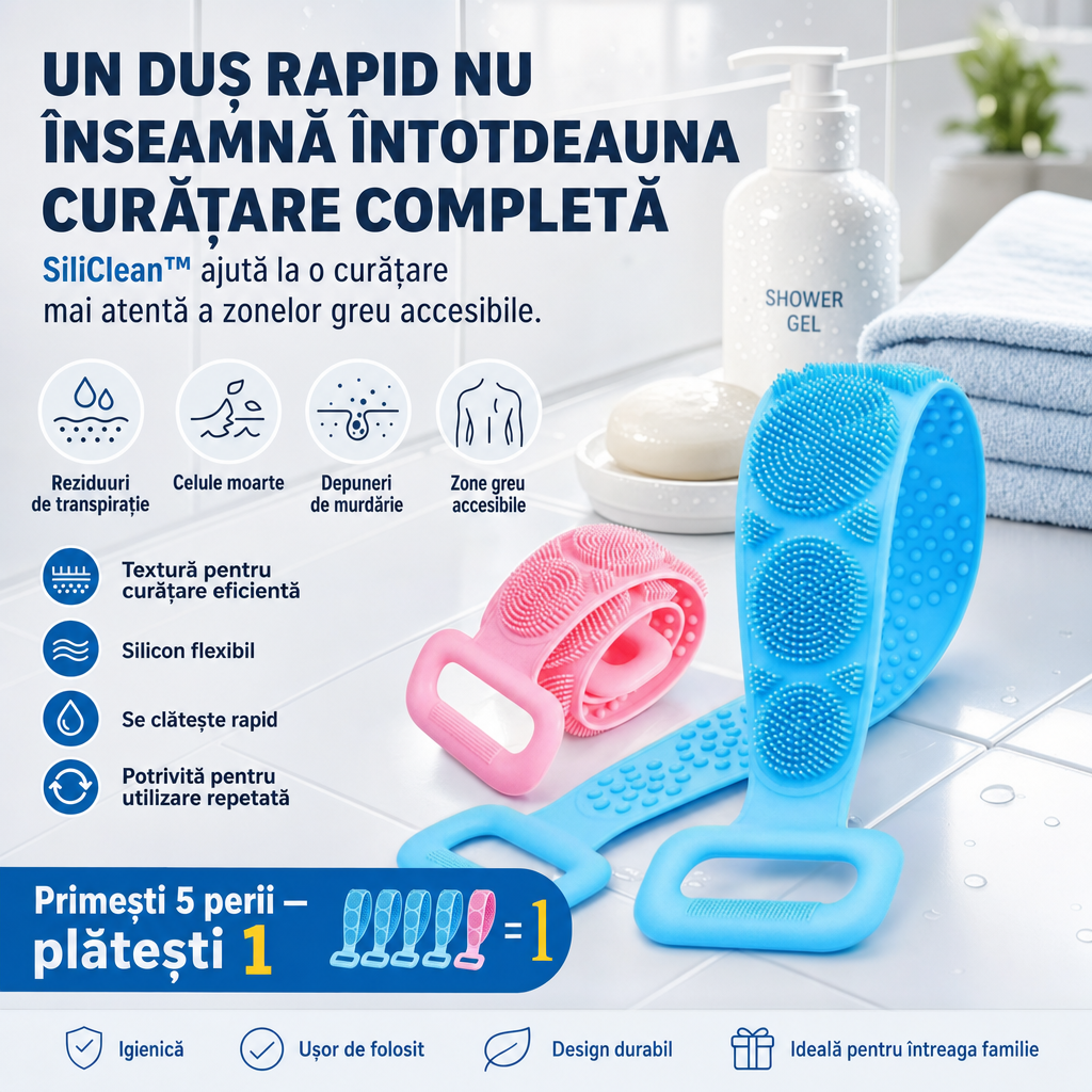 SiliClean™ – Perie Flexibilă din Silicon pentru Spate și Corp, 1+4 GRATIS