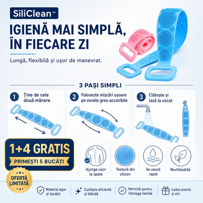 SiliClean™ – Perie Flexibilă din Silicon pentru Spate și Corp, 1+4 GRATIS