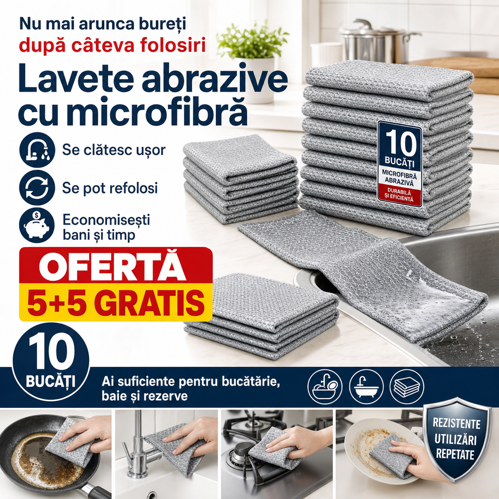 CleanPro™ Lavete Abrazive pentru Curățenie – 10 Bucăți, 5+5 GRATIS