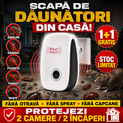 PestGuard™ – Aparat Ultrasonic pentru Insecte și Rozătoare, 1+1 GRATIS