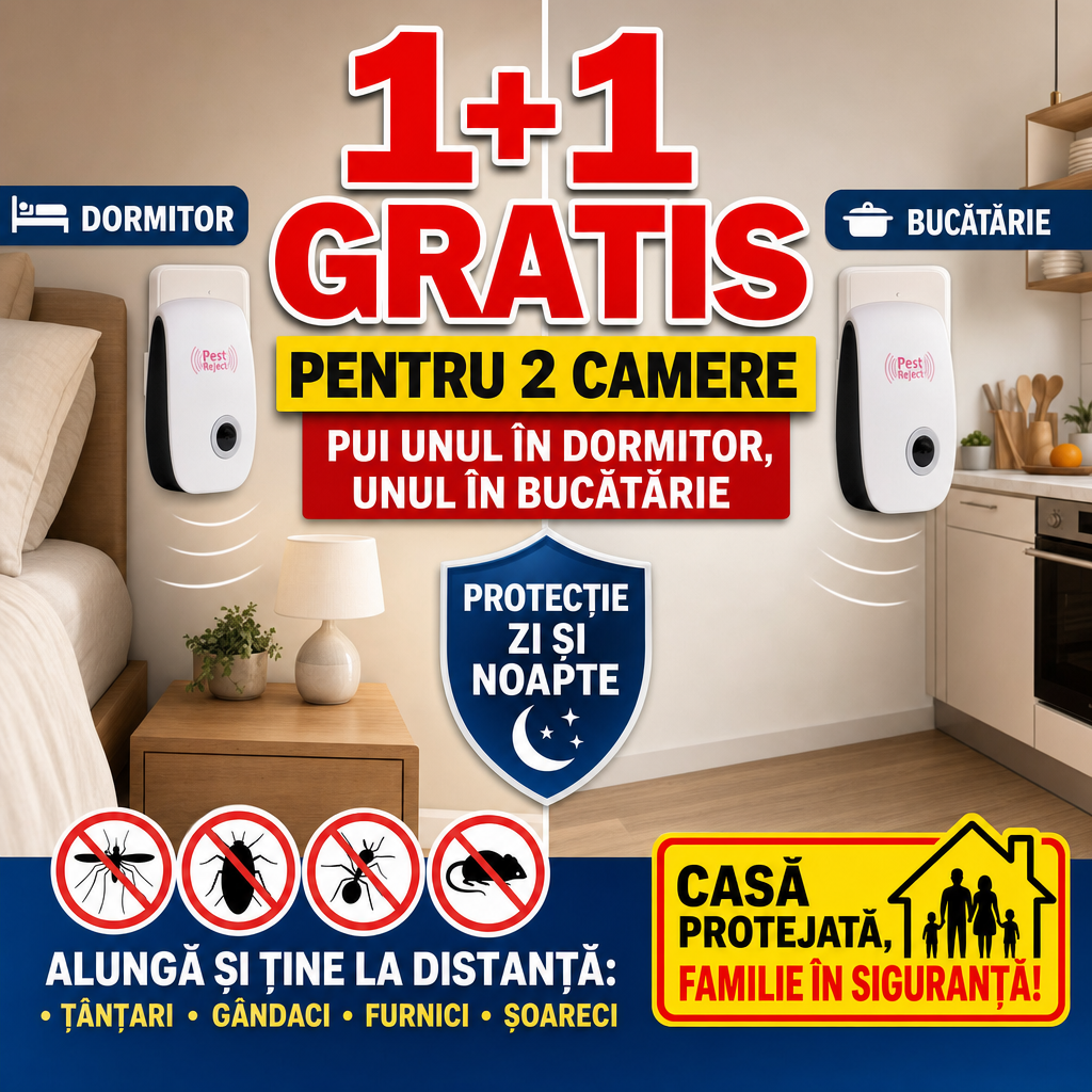 PestGuard™ – Aparat Ultrasonic pentru Insecte și Rozătoare, 1+1 GRATIS