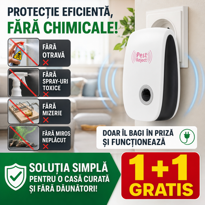PestGuard™ – Aparat Ultrasonic pentru Insecte și Rozătoare, 1+1 GRATIS