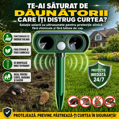 SolarGuard™ – Dispozitiv Solar Ultrasonic Anti-Dăunători pentru Curte și Grădină