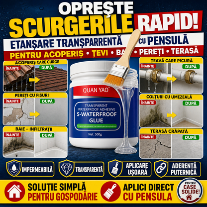 AquaSeal™ – Soluție Impermeabilă Transparentă cu Pensulă, 500 g