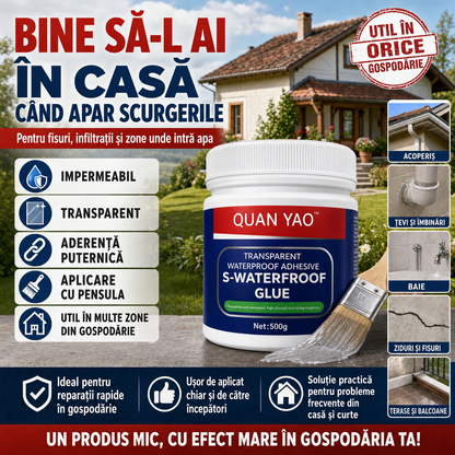 AquaSeal™ – Soluție Impermeabilă Transparentă cu Pensulă, 500 g