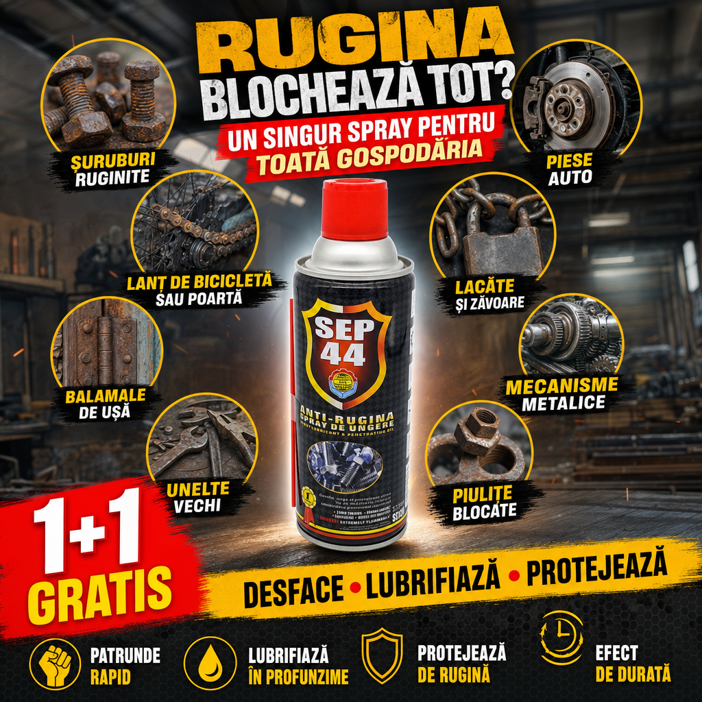 RustGuard™ – Spray Anti-Rugină Multifuncțional pentru Curățare, Lubrifiere și Protecția Metalului