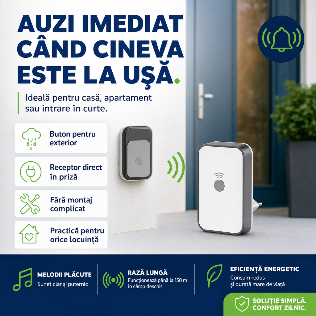 SmartBell™ – Sonerie Wireless pentru Casă, Fără Cabluri