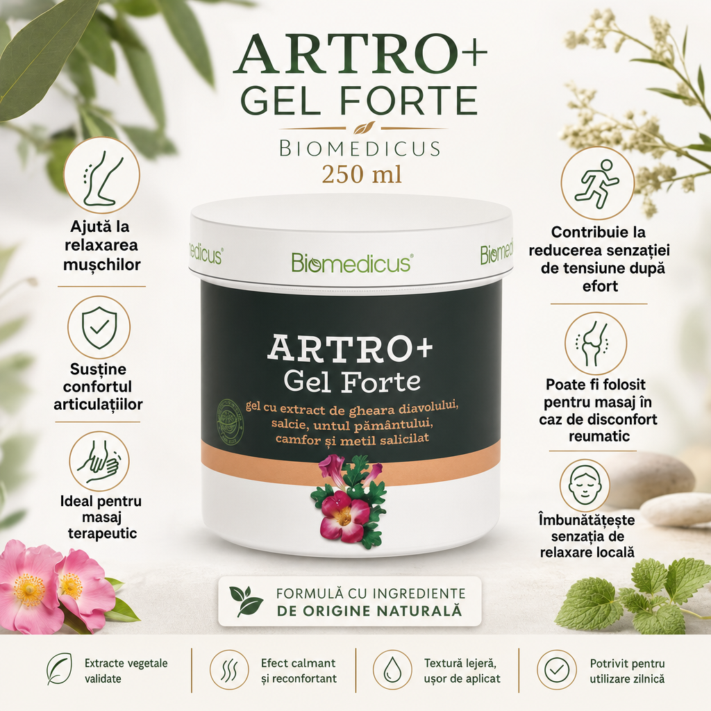 Artro+ Gel Forte™ – Gel pentru Masaj, Relaxare Musculară și Confort Articular, 250 ml