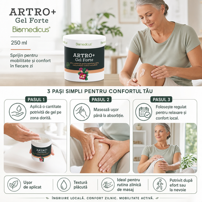 Artro+ Gel Forte™ – Gel pentru Masaj, Relaxare Musculară și Confort Articular, 250 ml