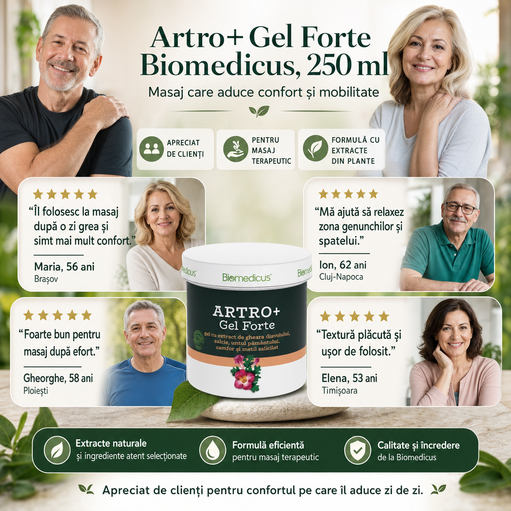 Artro+ Gel Forte™ – Gel pentru Masaj, Relaxare Musculară și Confort Articular, 250 ml