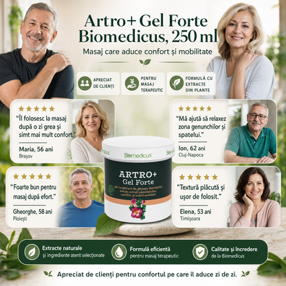 Artro+ Gel Forte™ – Gel pentru Masaj, Relaxare Musculară și Confort Articular, 250 ml