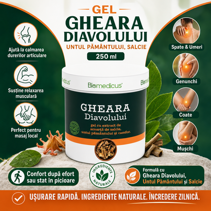 Gheara Diavolului Gel Forte™ – Gel pentru Masaj, Articulații și Mușchi, cu Untul Pământului și Salcie, 250 ml