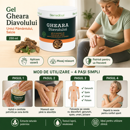 Gheara Diavolului Gel Forte™ – Gel pentru Masaj, Articulații și Mușchi, cu Untul Pământului și Salcie, 250 ml