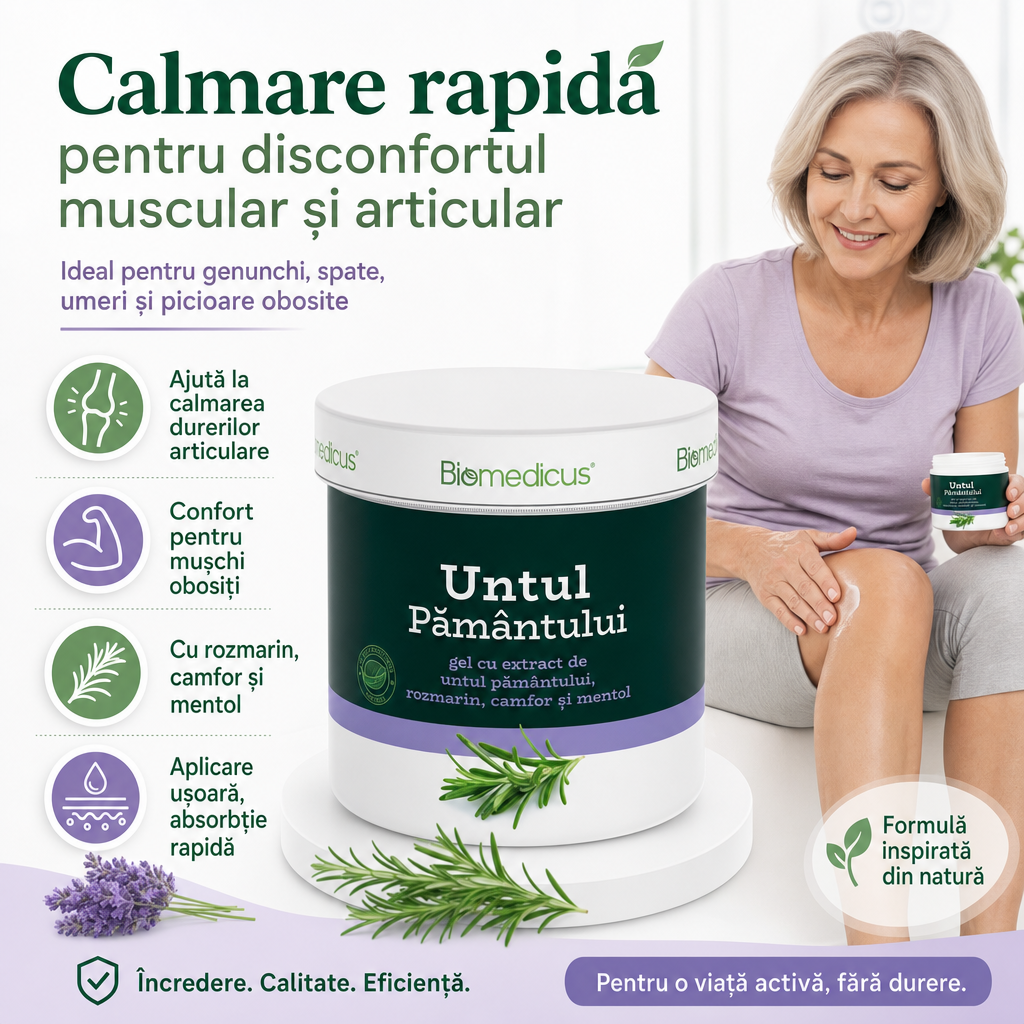 Untul Pământului Gel Forte™ – Gel pentru Masaj, Articulații și Mușchi, cu Rozmarin, Camfor și Mentol, 250 ml