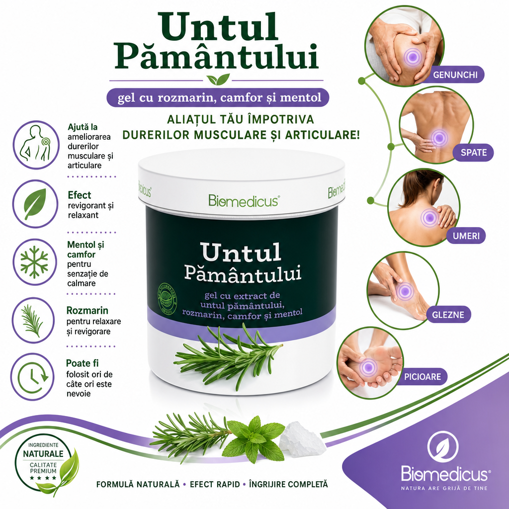 Untul Pământului Gel Forte™ – Gel pentru Masaj, Articulații și Mușchi, cu Rozmarin, Camfor și Mentol, 250 ml