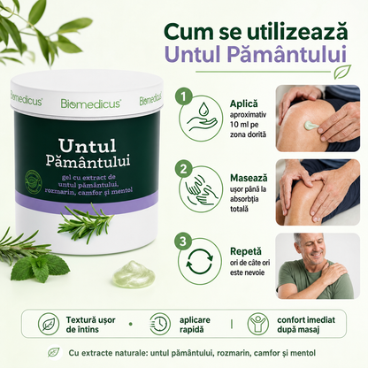 Untul Pământului Gel Forte™ – Gel pentru Masaj, Articulații și Mușchi, cu Rozmarin, Camfor și Mentol, 250 ml