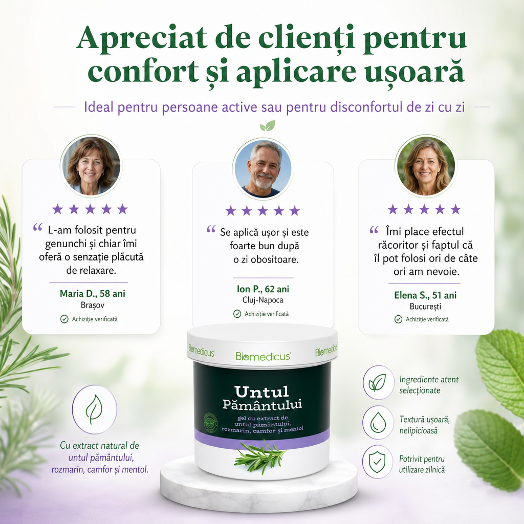 Untul Pământului Gel Forte™ – Gel pentru Masaj, Articulații și Mușchi, cu Rozmarin, Camfor și Mentol, 250 ml