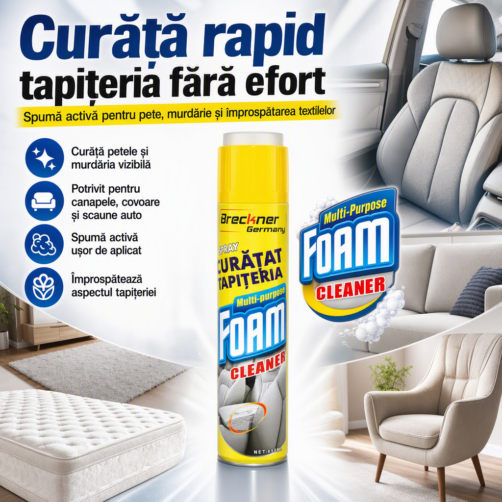 Spumă Activă pentru Curățarea Tapițeriei – Canapele, Scaune Auto, Covoare și Textile