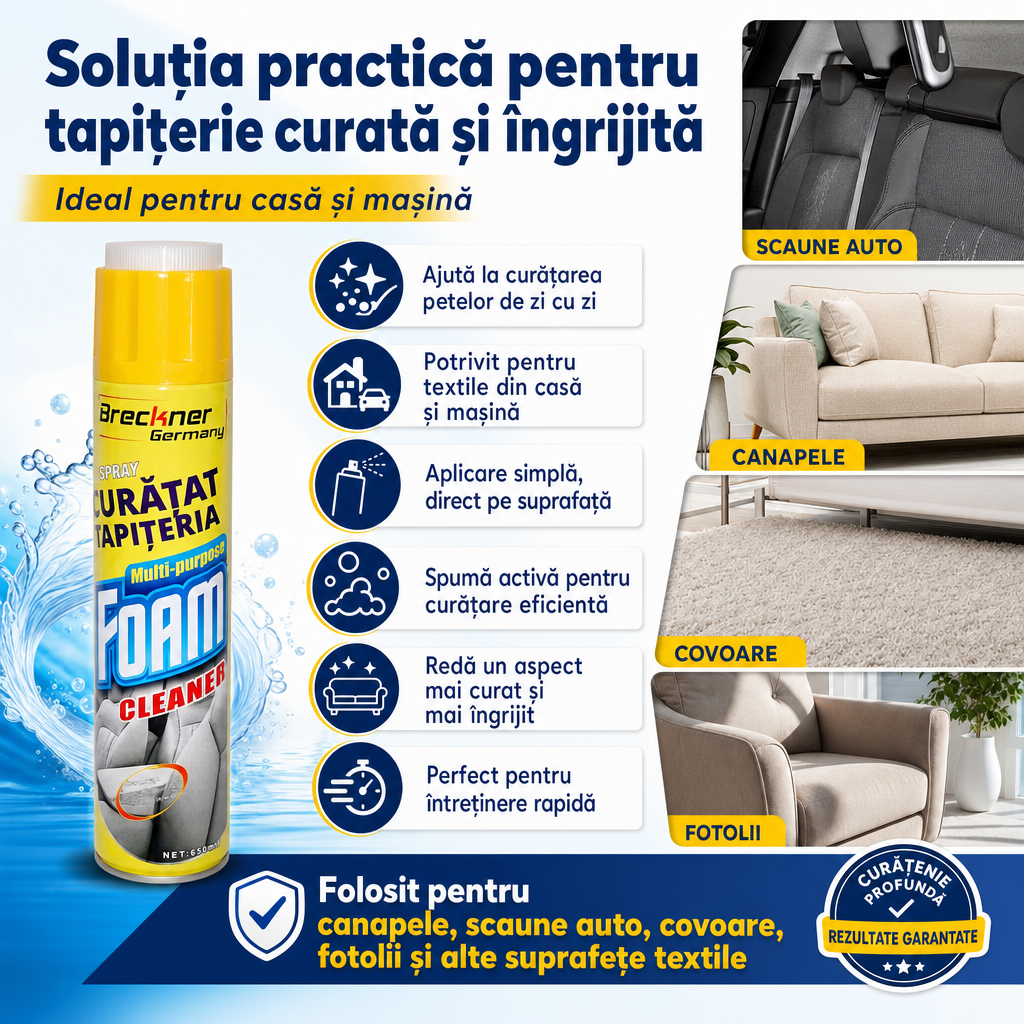 Spumă Activă pentru Curățarea Tapițeriei – Canapele, Scaune Auto, Covoare și Textile