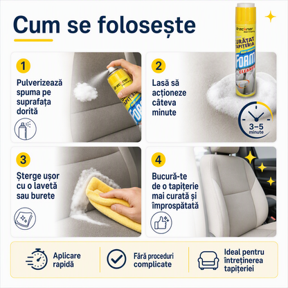 Spumă Activă pentru Curățarea Tapițeriei – Canapele, Scaune Auto, Covoare și Textile